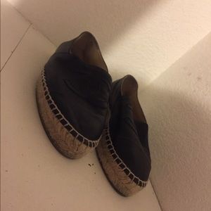 Chanel black leather espadrilles